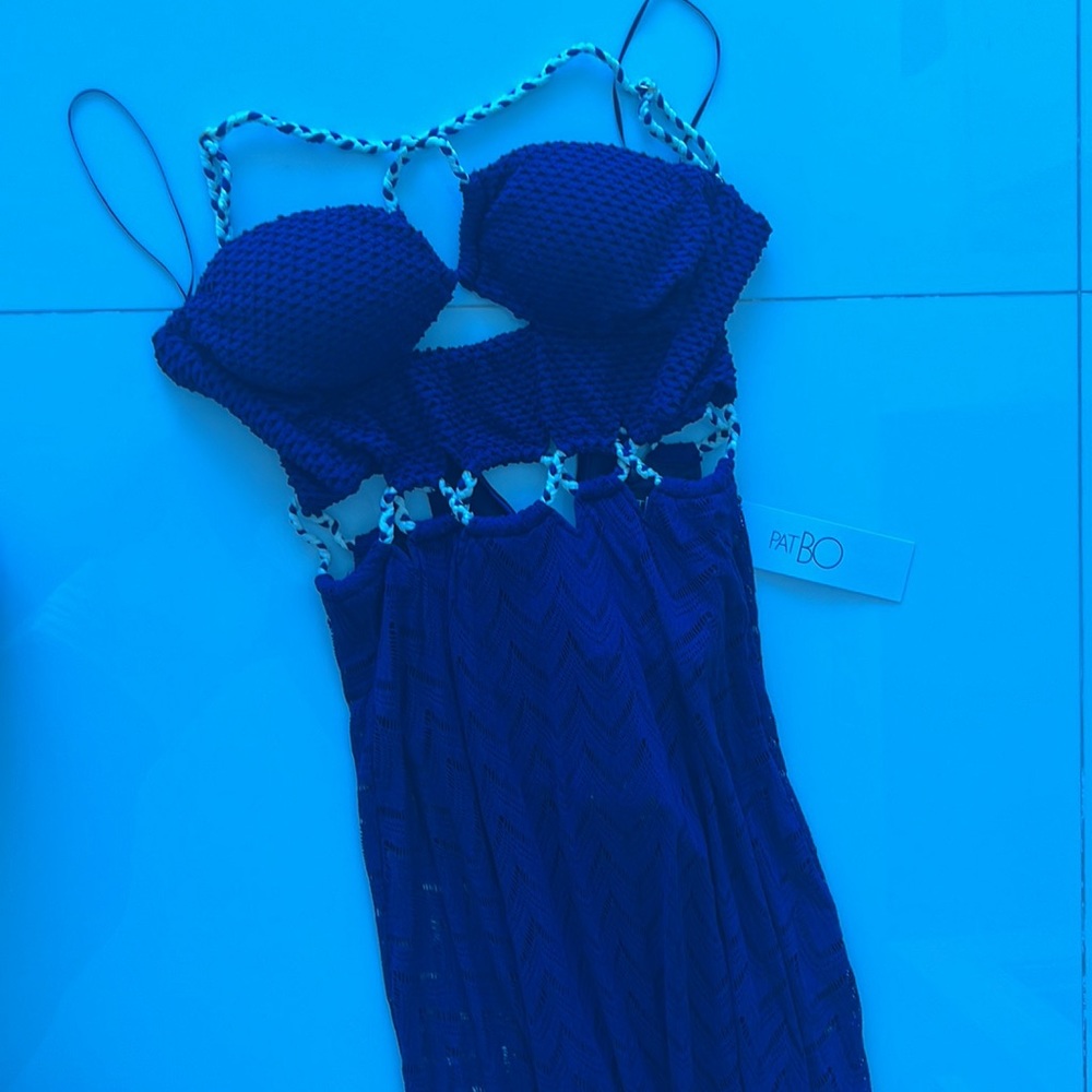 PatBo Cutout textured Jersey and open knit maxi dress in indigo NEW COLLECTION - Picture 7 of 9